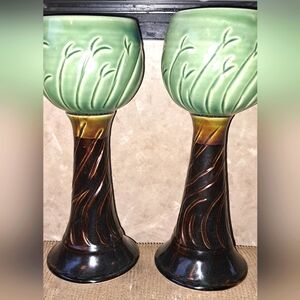 Gorgeous Pottery Handmade Goblets Stoneware Wine Signed Mid Century